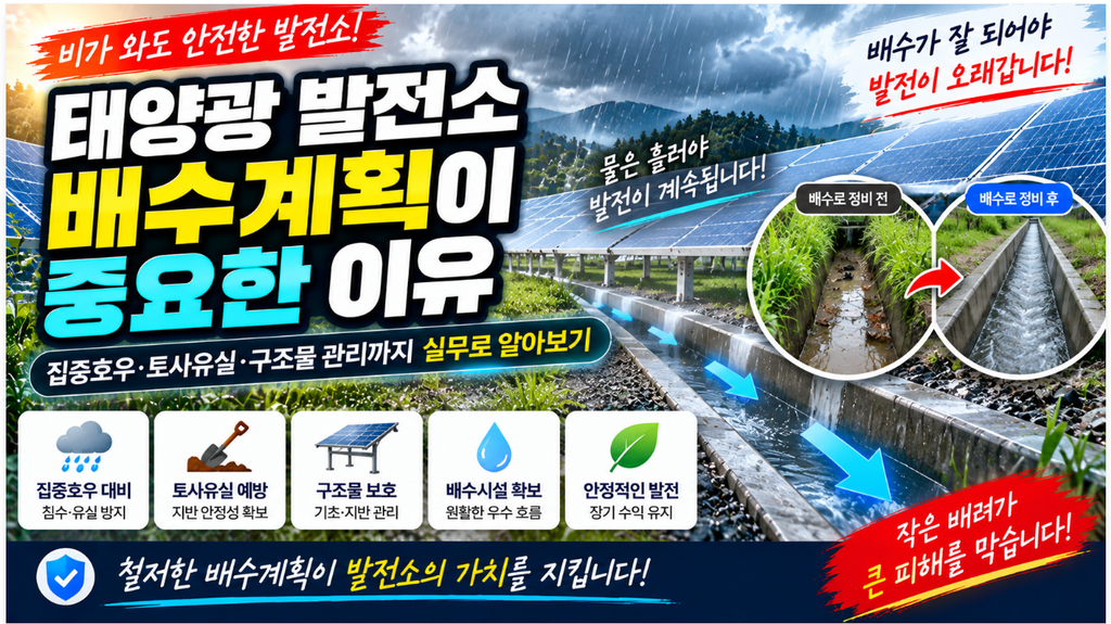 💧 태양광 발전소 배수계획이 중요한 이유|집중호우·토사유실·구조물 관리까지 실무로 알아보기 1 image 29