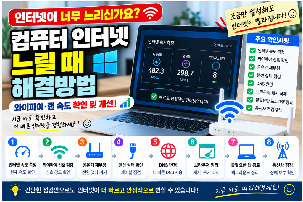 🌐 컴퓨터 인터넷 느릴 때 해결방법|와이파이·랜 속도 확인 및 개선 1 image 43