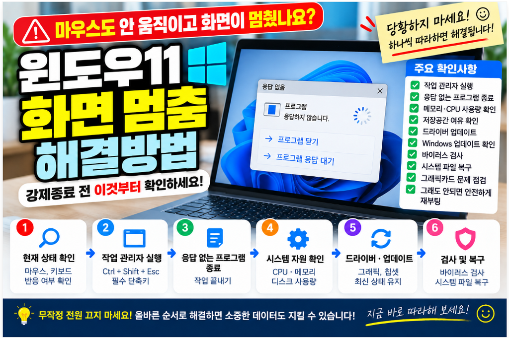 🖥️ 컴퓨터 화면 멈춤 해결방법|윈도우11 먹통·응답 없음 강제종료 전 확인사항 1 image 47
