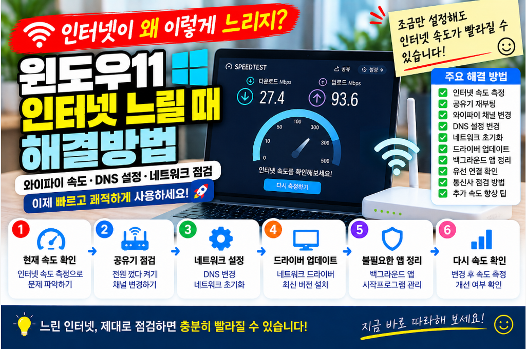 📶 컴퓨터 인터넷 느릴 때 해결방법|윈도우11 와이파이 속도·공유기·DNS·네트워크 점검 1 image 56