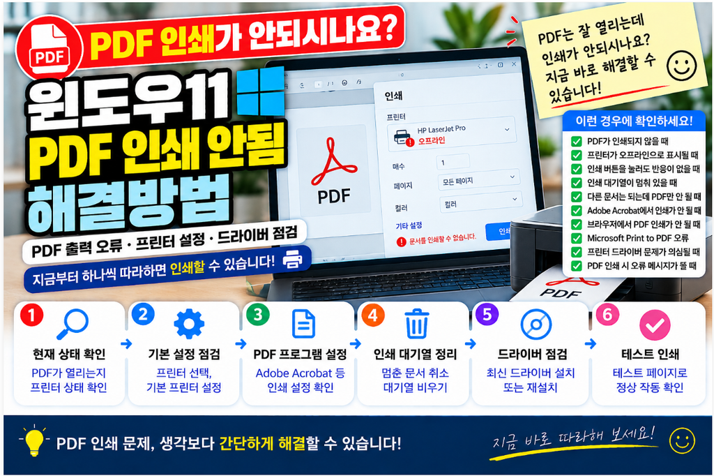 📄 윈도우11 PDF 인쇄 안됨 해결방법|PDF 출력 오류·프린터 설정·Adobe Acrobat·인쇄 멈춤 해결 1 image 64
