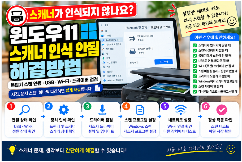 📠 윈도우11 스캐너 인식 안됨 해결방법|복합기 스캔 안됨·USB·Wi-Fi·드라이버 점검 1 image 65