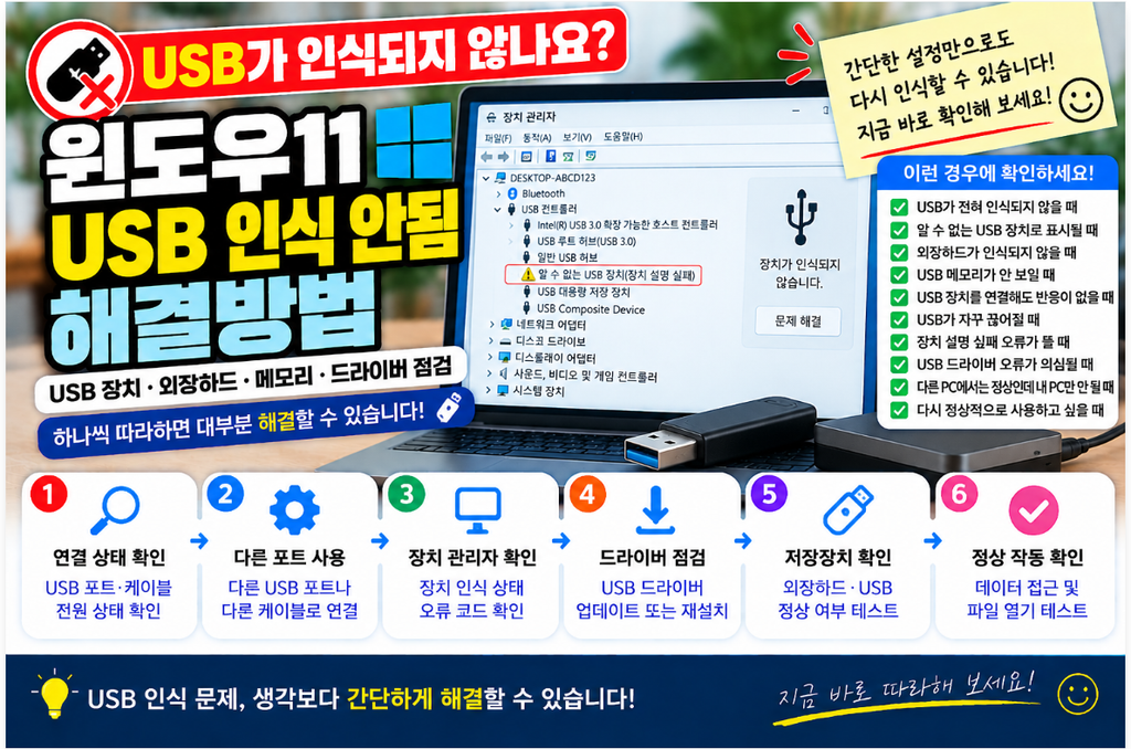 🔌 윈도우11 USB 인식 안됨 해결방법|USB 장치·외장하드·메모리 연결 오류·드라이버 점검 1 image 66