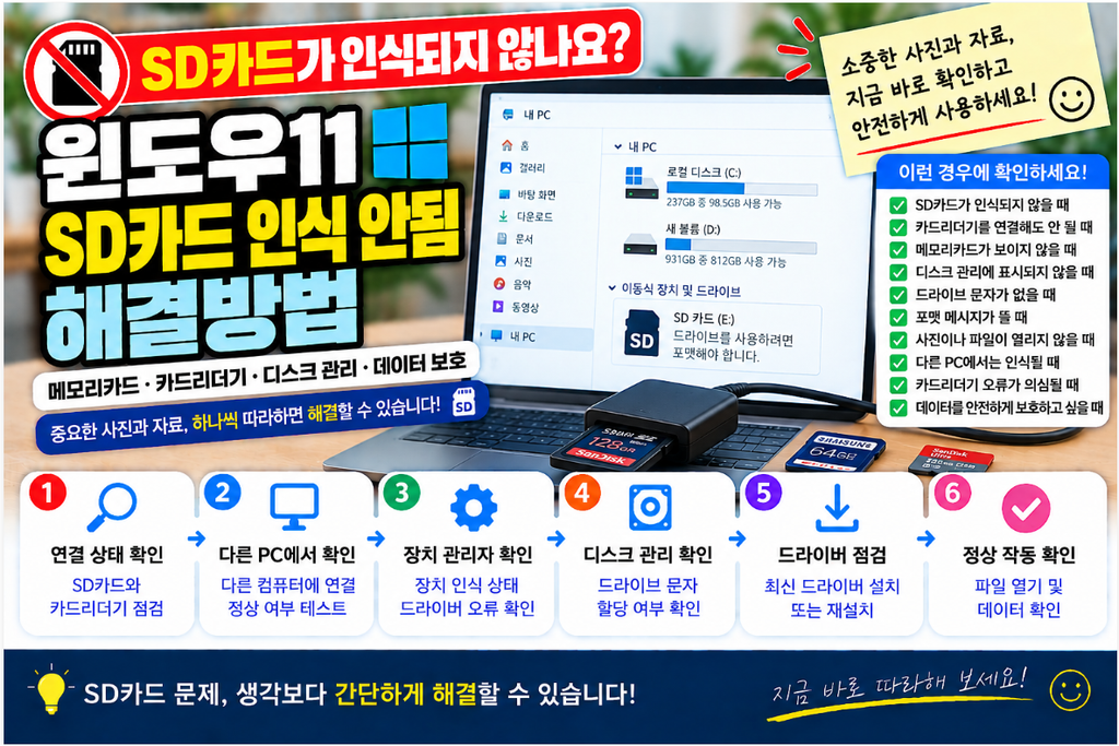 💾 윈도우11 SD카드 인식 안됨 해결방법|메모리카드·카드리더기·디스크 관리·사진 데이터 복구 전 확인사항 1 image 68