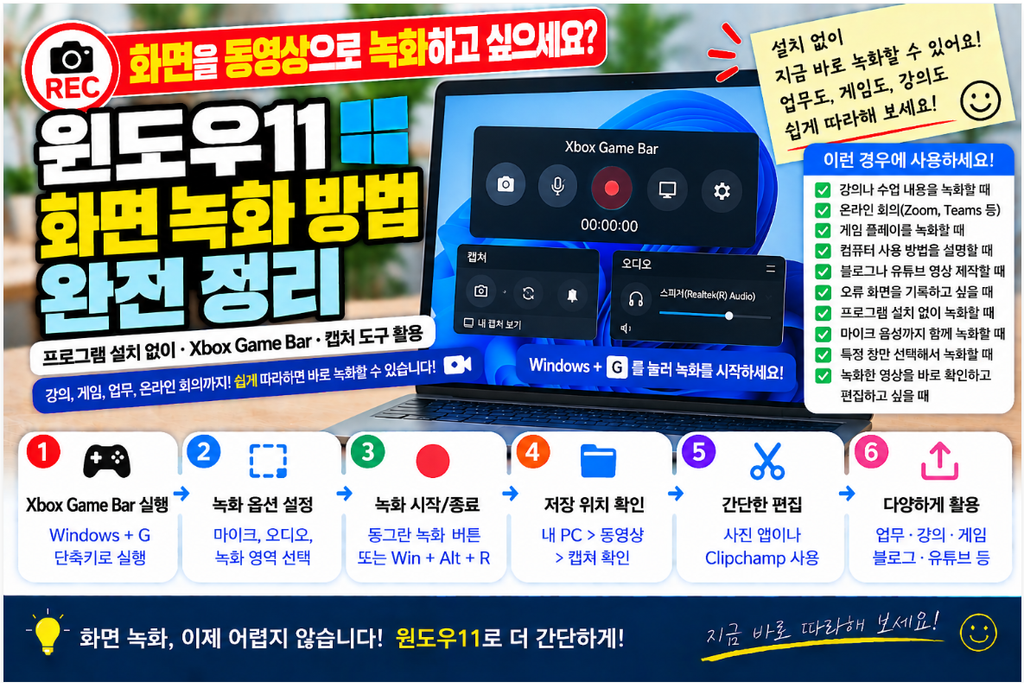 🎥 윈도우11 화면 녹화 방법|프로그램 설치 없이 동영상 녹화·Xbox Game Bar·캡처 도구 사용법 1 image 72