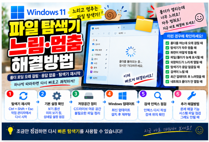 📁 윈도우11 파일 탐색기 느림·멈춤 해결방법|폴더 로딩 오래 걸림·응답 없음·탐색기 재시작 1 image 77