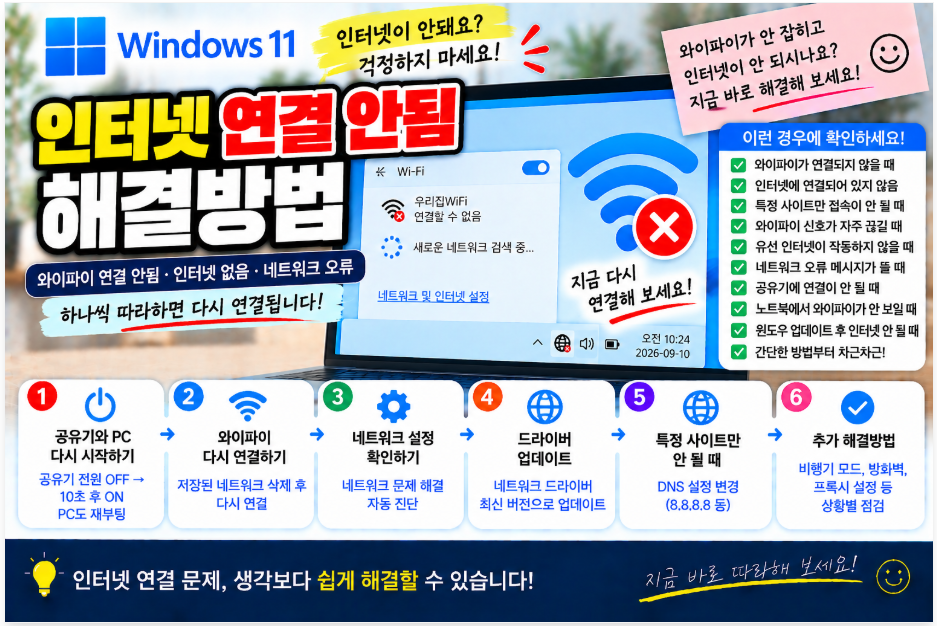 📶 윈도우11 인터넷 연결 안됨 해결방법|와이파이 연결 안됨·인터넷 없음·네트워크 오류 점검 1 image 82