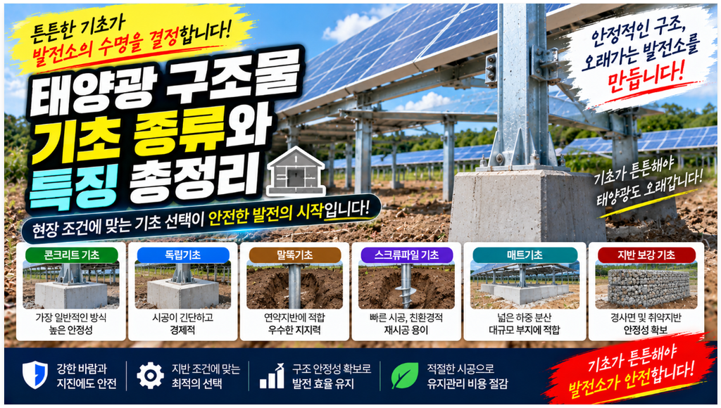 🏗️ 태양광 구조물 기초 종류와 특징|콘크리트·말뚝·스크류파일 선택방법 1 image 88