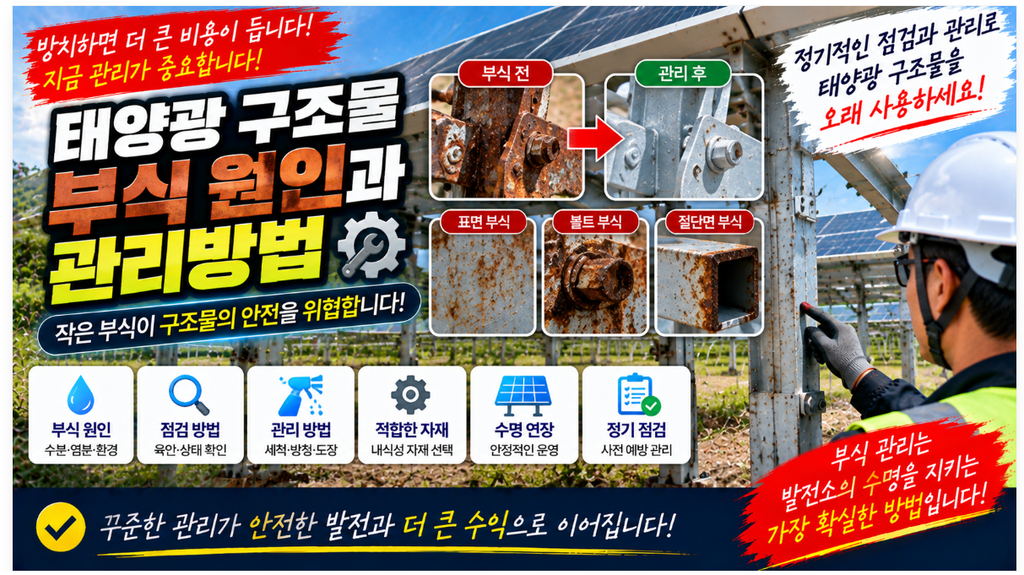 🔩 태양광 구조물 부식 원인과 관리방법|녹 발생부터 볼트·절단면 점검까지 1 image 90
