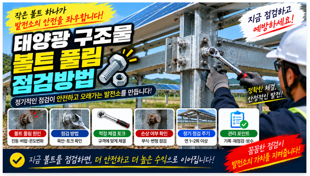 🔩 태양광 구조물 볼트 풀림 점검방법|접합부·체결상태·부식까지 현장 관리 1 image 91