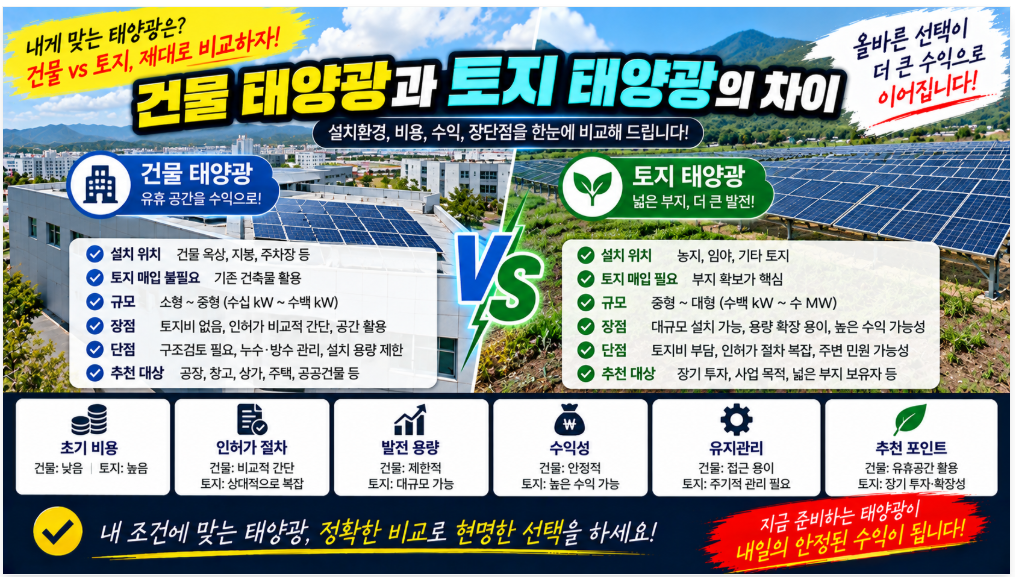 🏢🌿 건물 태양광과 토지 태양광의 차이|설계·시공·유지관리 경험으로 비교하기 1 image 94